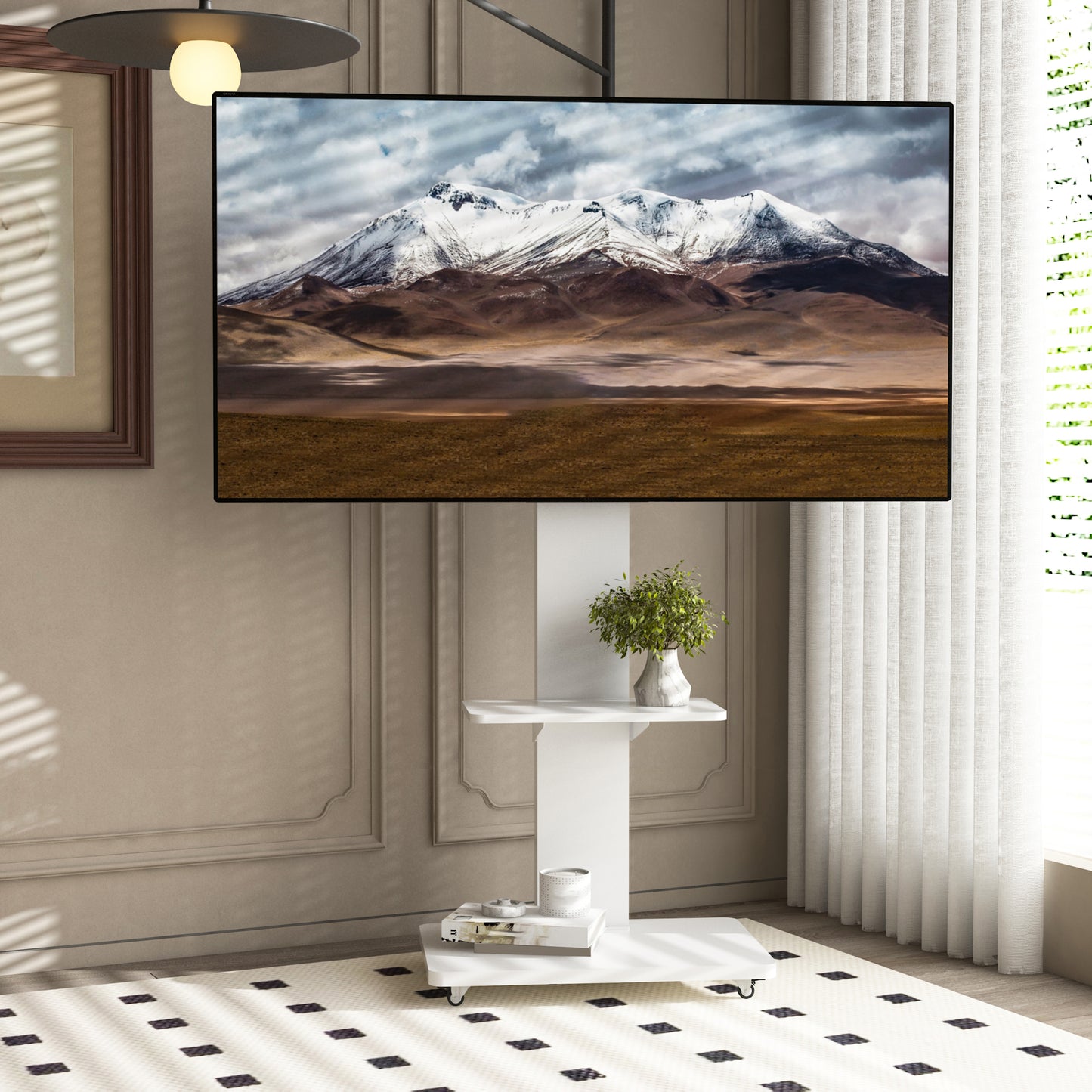 TV Stand with Shelf for Living Room, Bedroom,Offices,Mobile TV Cart for 32-75 inches,Floor Stand with Mount on Lockable Wheels,White image 1