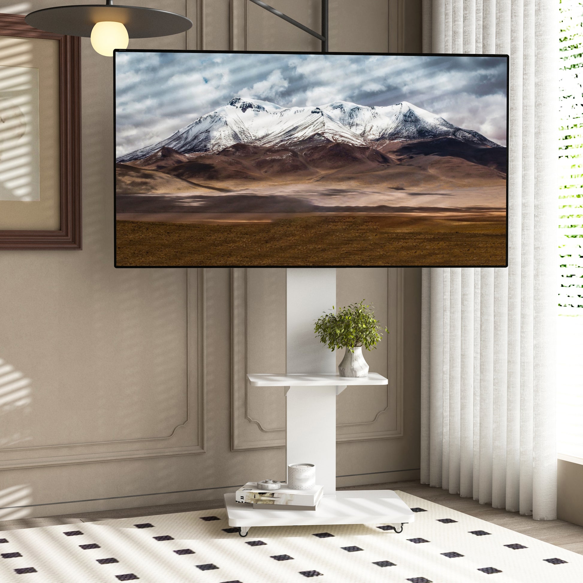 TV Stand with Shelf for Living Room, Bedroom,Offices,Mobile TV Cart for 32-75 inches,Floor Stand with Mount on Lockable Wheels,White image 1
