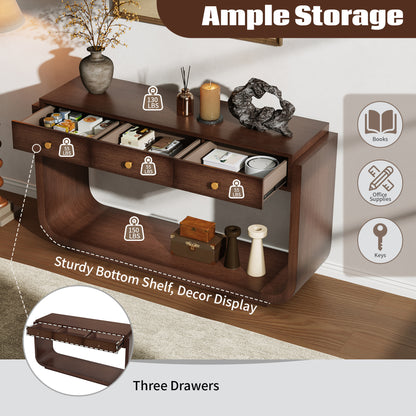 Classic-Style Console Table, 3 Storage Drawers, Display Shelf, Curved Legs, Painted Finish, Entryway/Hallway/Living Room, Walnut image 7