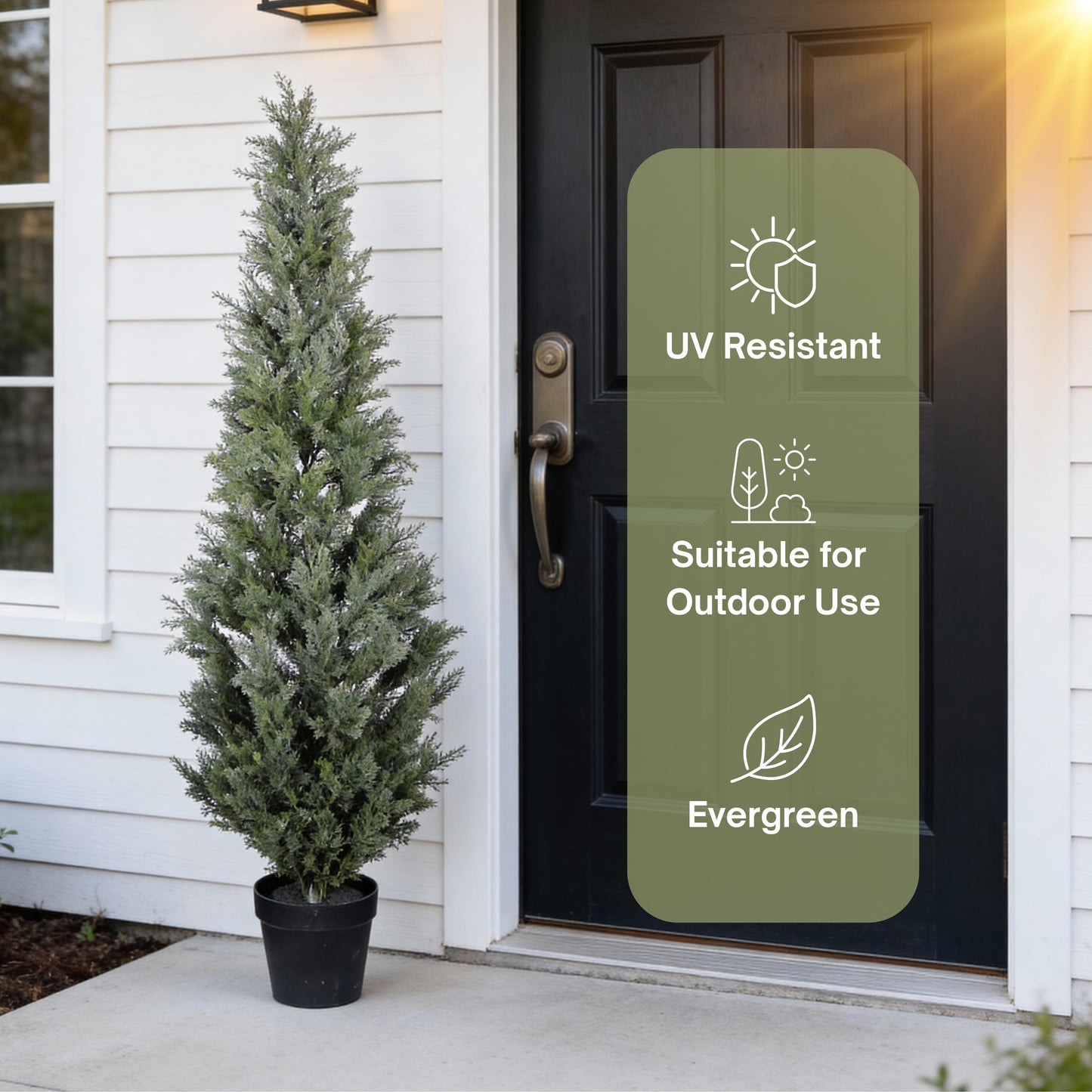 5FT Artificial Cypress Tree in Black Plastic Pot UV Resistant, Realistic Indoor Outdoor Fake Topiary Plant, Garden or Entryway Decoration, 1pc/set image 3