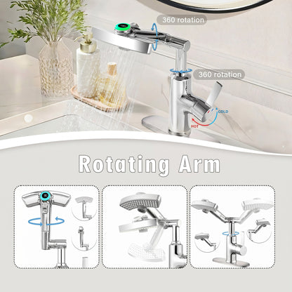 LED Temperature Display Bathroom Faucet, 3 Water Modes & 360° Rotating Spout Single Handle Vanity Sink Faucet with Digital Screen image 6