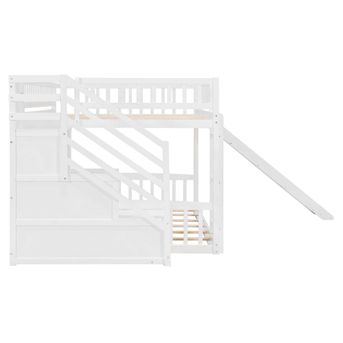 Stairway Full over Full Bunk Bed with Three Drawers and Slide, White image 3
