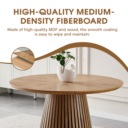 Wooden dining table, modern round kitchen dining table, fashionable design, suitable for family gatherings, multi-functional and space-saving, suitable for living room and dining room image 9