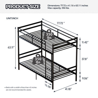 Bunk Bed with Ladder and high Guardrail Metal Bunk Bed, Storage Space, Noise Free,Twin Over Twin Size,BLACK image 2