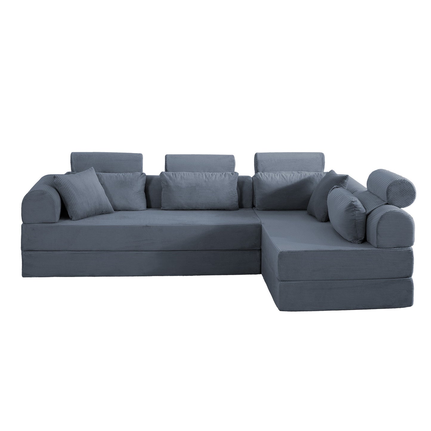 L shape Modular Sectional Sofa, Compressed Sectional Sofa Modern Minimalist Style Corduroy Couch,Unfold into a bed, Bedroom, Comfy Compressed Sofa Couch Space-Efficient Design(Dark Gray) image 4