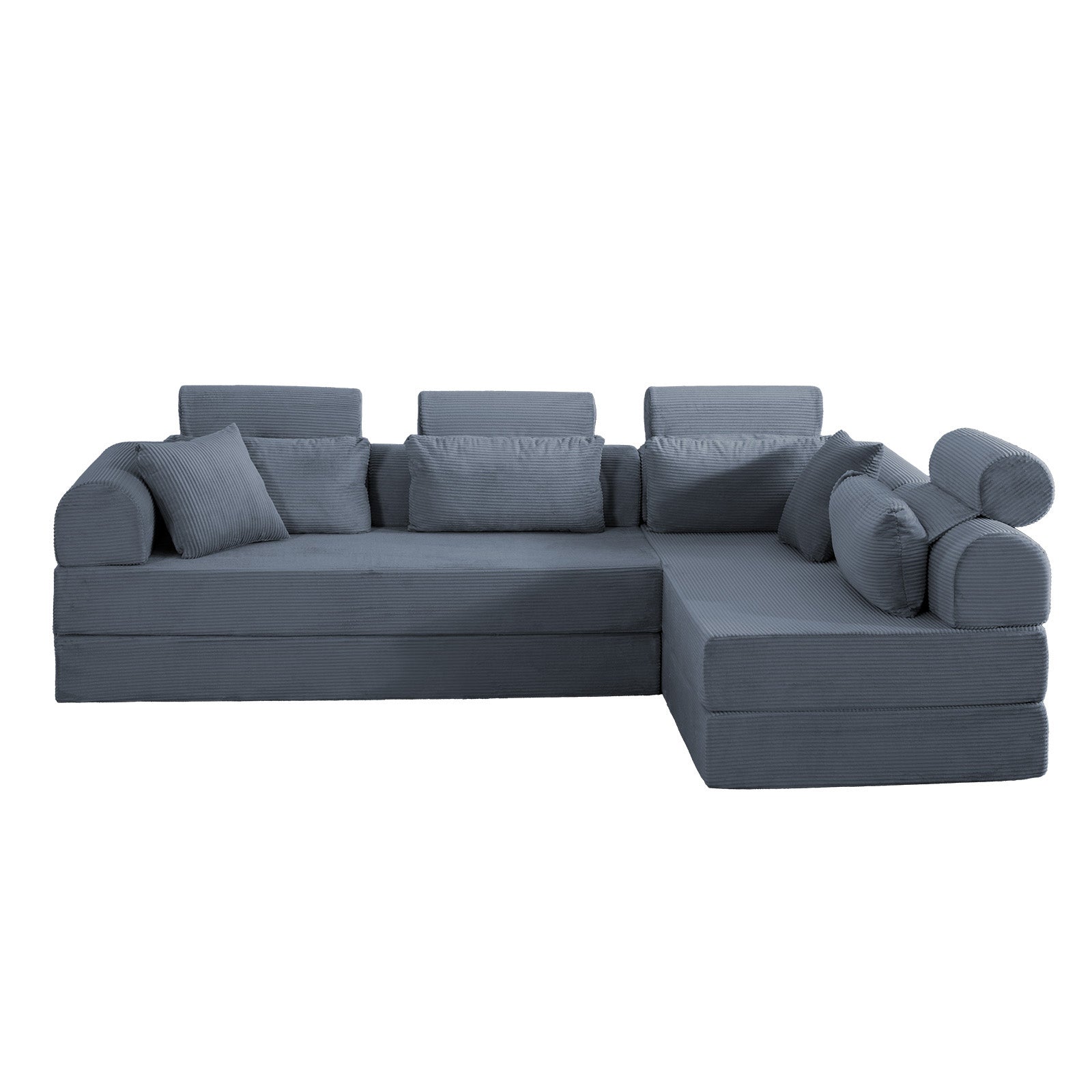 L shape Modular Sectional Sofa, Compressed Sectional Sofa Modern Minimalist Style Corduroy Couch,Unfold into a bed, Bedroom, Comfy Compressed Sofa Couch Space-Efficient Design(Dark Gray) image 4