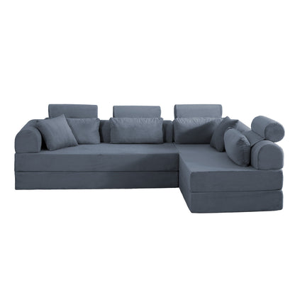 L shape Modular Sectional Sofa, Compressed Sectional Sofa Modern Minimalist Style Corduroy Couch,Unfold into a bed, Bedroom, Comfy Compressed Sofa Couch Space-Efficient Design(Dark Gray) image 4