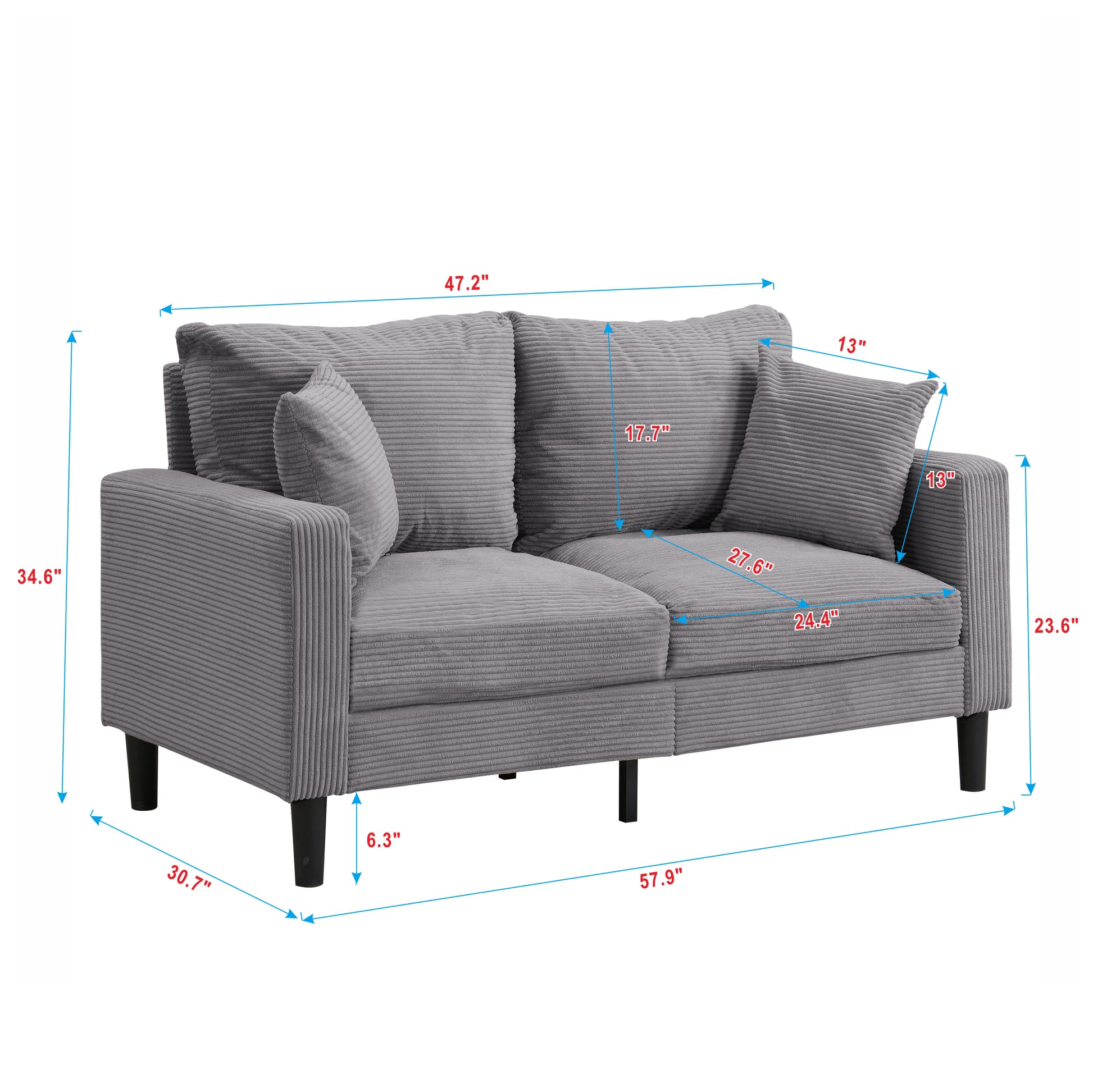 57 " High Resilience Loveseat Sofa, Wooden Frame 2 Seat Sofa, Comfy, Small Space Saving Modern Upholstered Sofa, Living Room Bedroom Apartment Small Space, Light gray image 12