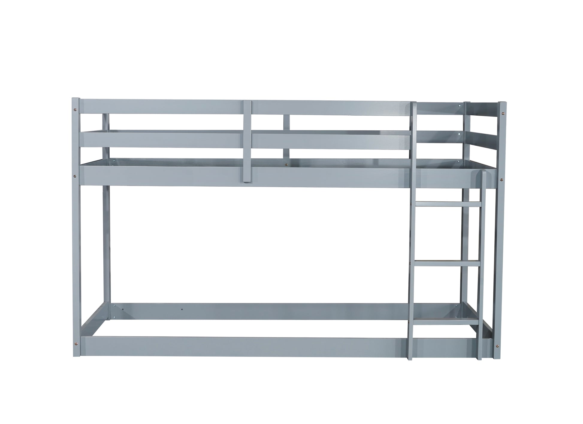 Solid Wooden, Solid Rubber Wooden Twin over Twin Floor Bunk Bed with Ladder, with Bed Platform of Strengthened Slats, Grey image 3