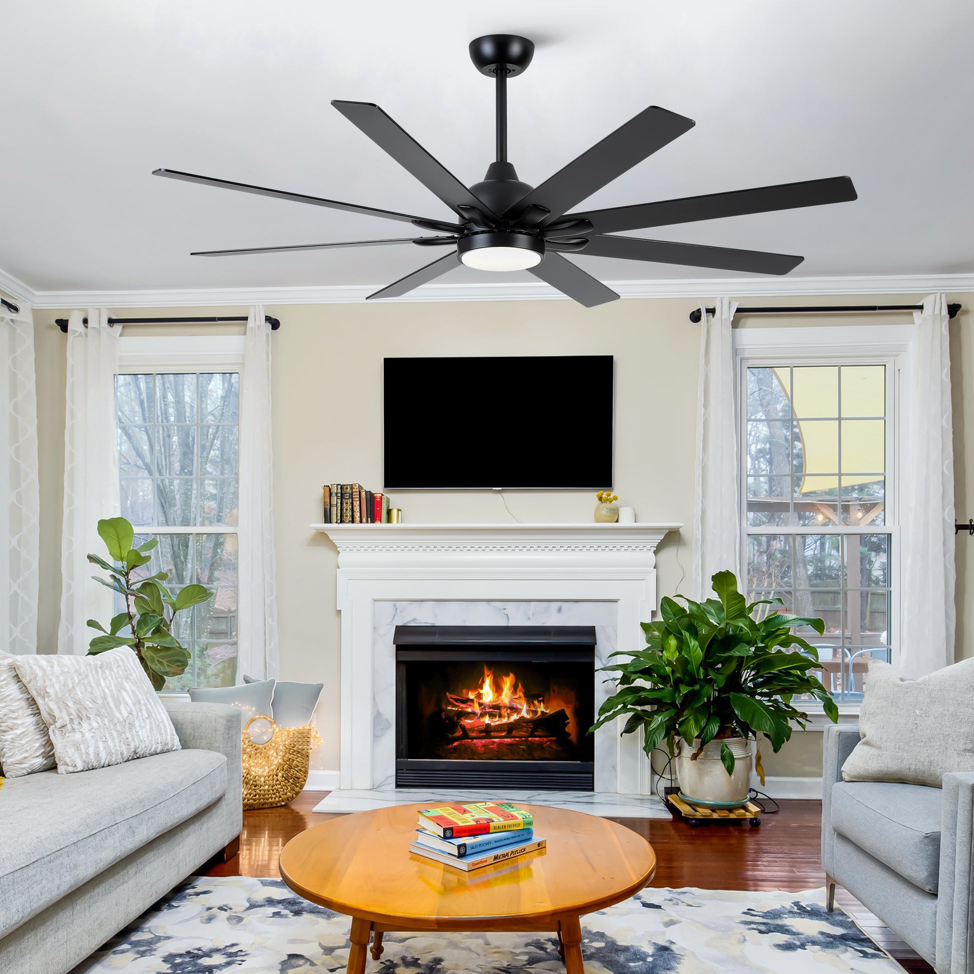 72 In. Indoor Modern Black Ceiling Fans with Integrated LED Lighting with Remote Control image 8
