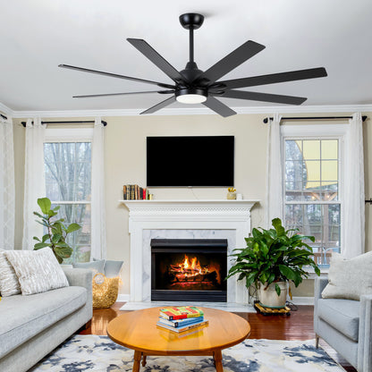 72 In. Indoor Modern Black Ceiling Fans with Integrated LED Lighting with Remote Control image 8