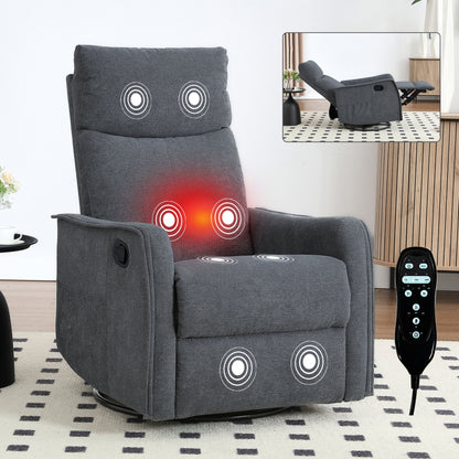Heat Massage Manual Recliner Chair with Rocker and Swivel in Fabric for Living Room, Grey image 1