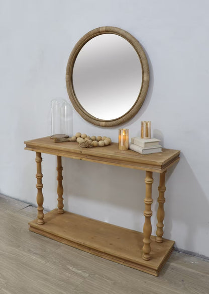 31.9" Woven Rattan Decorative Round Mirror with Wrapped Accents image 11