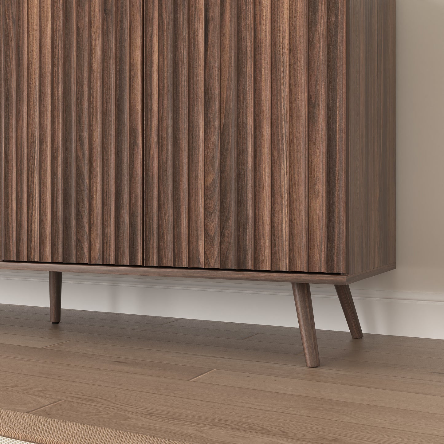 Sideboard Buffet Cabinet with Storage, Long Sideboard Storage Cabinet with 4 Doors, Wood Credenza Console Coffee Bar Cabinets with Adjustable Shelves for Living Room Kitchen Dining Room Walnut image 11