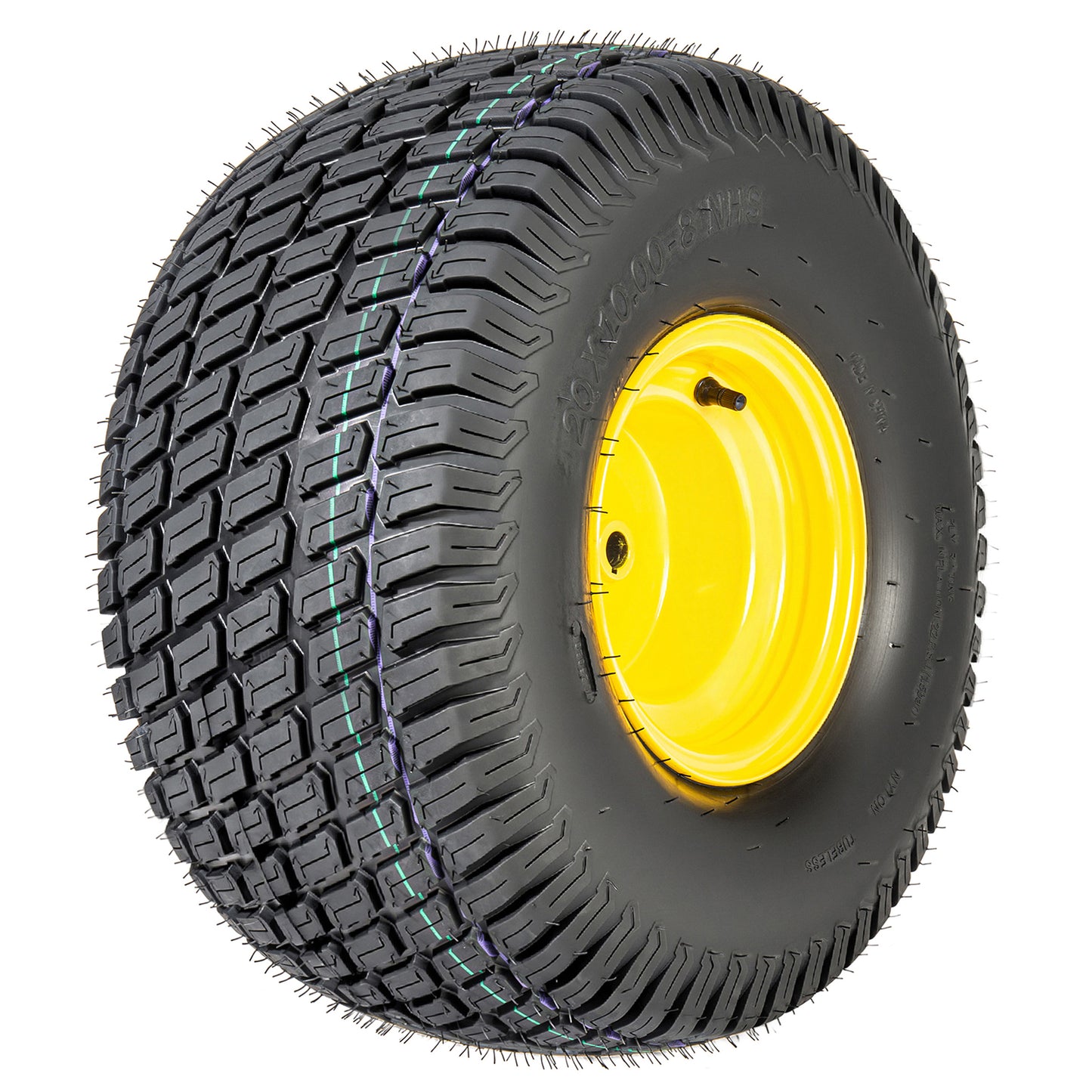 Set of 2 20x10.00-8 Lawn Mower Tires and Wheel Assembly, 4-Ply Tubeless Turf Tread Heavy Duty, 3.5" Centered Hub with 3/4" Bore and 3/16" Keyway, Yellow Steel Rim for Commercial Mowers, 1190 lbs Capac image 7