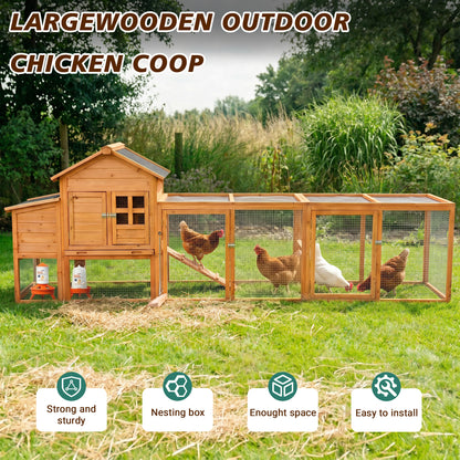 Large Chicken Coop with Run and Nest Box and Removable Tray, Hen House for 4-6 Chickens, Outdoor Weatherproof Small Animal Cages image 5