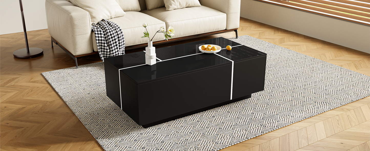 U-Can 47.2''-72.7'' Extendable Coffee Table, Multi-Functional Coffee Table with High-Gloss Finish, Coffee Table with 2 Hidden Storage Space and 2 Drawers for Living Room image 9