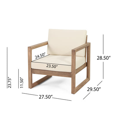 Set of 2, Outdoor Acacia Wood Patio Club Chair, Wood Patio Furniture,Waterproof Thick Cushion Deep Seating for Porch, Garden, Backyard, Balcony, Brown Wash and Beige Cushion image 5