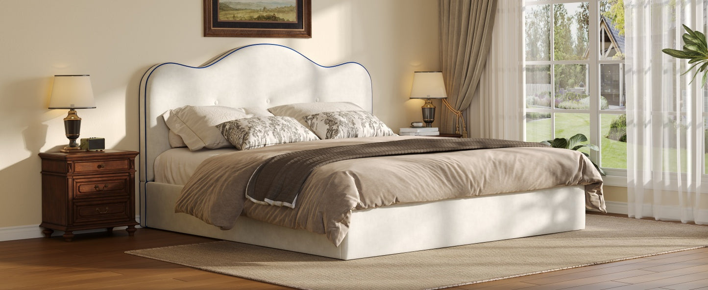 Queen Size Upholstered Platform Bed, Beige image 5