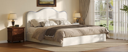 Queen Size Upholstered Platform Bed, Beige image 5