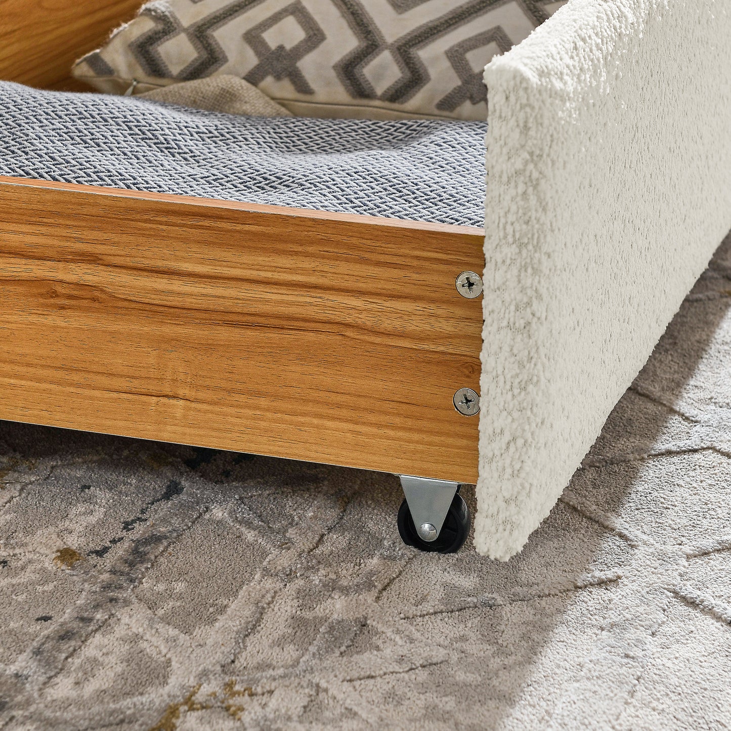 Daybed with Trundle Upholstered Tufted Sofa Bed, with Two Drawers, Queen Size, Boucle Fabric, Beige(88"x65.5"x29.5") image 9