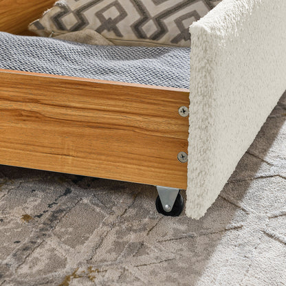 Daybed with Trundle Upholstered Tufted Sofa Bed, with Two Drawers, Queen Size, Boucle Fabric, Beige(88"x65.5"x29.5") image 9