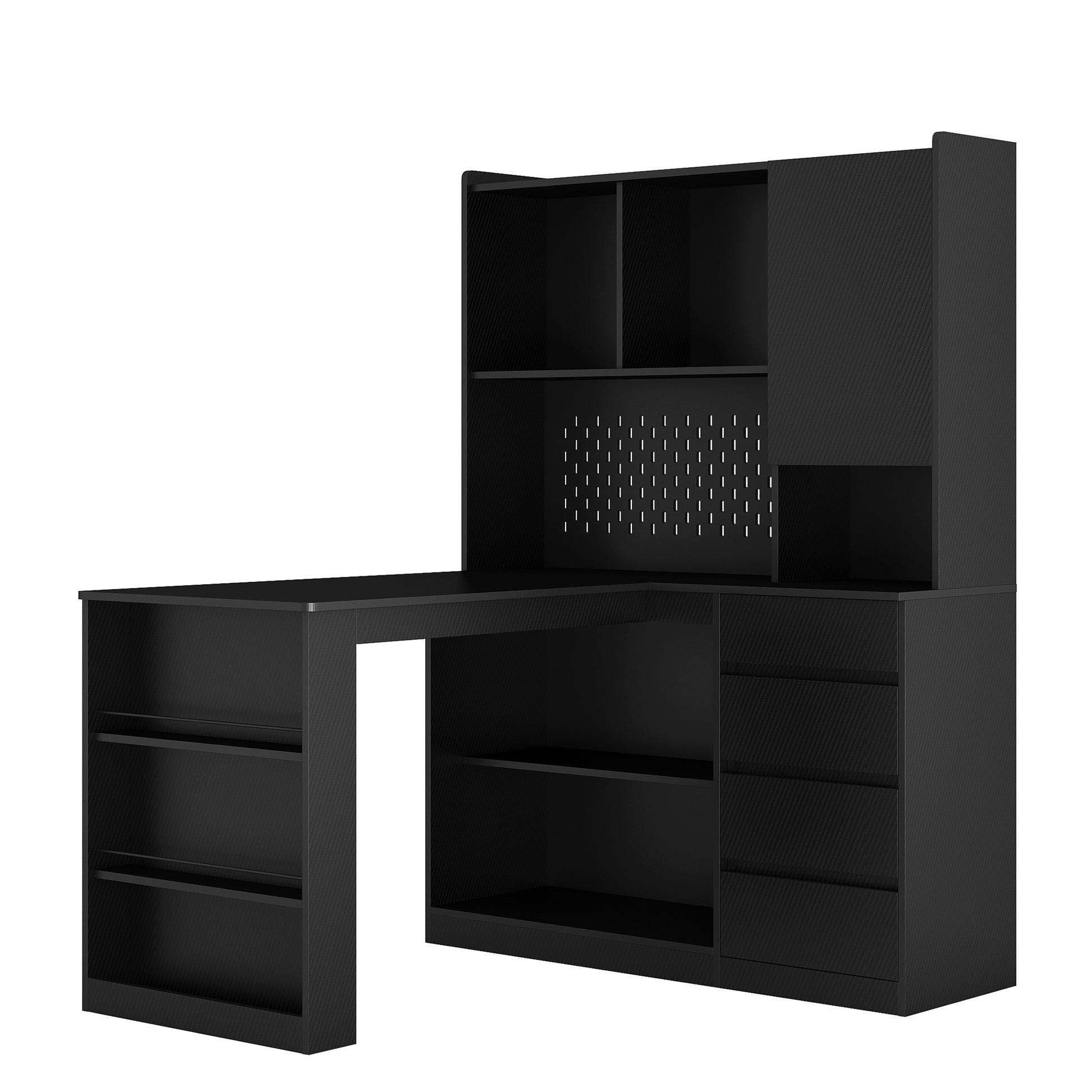 L Shaped Desk with Charger,Computer Desk with Drawers,Bookshelf, with LED Light,Modern Corner Desk,Home Office Desk,L-Shaped Study Table Writing Desk,Corner Gaming Computer Desk with Storage image 6