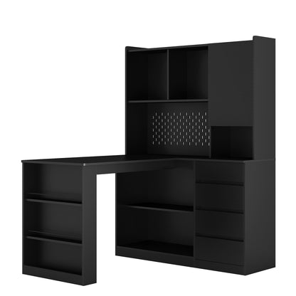 L Shaped Desk with Charger,Computer Desk with Drawers,Bookshelf, with LED Light,Modern Corner Desk,Home Office Desk,L-Shaped Study Table Writing Desk,Corner Gaming Computer Desk with Storage image 6