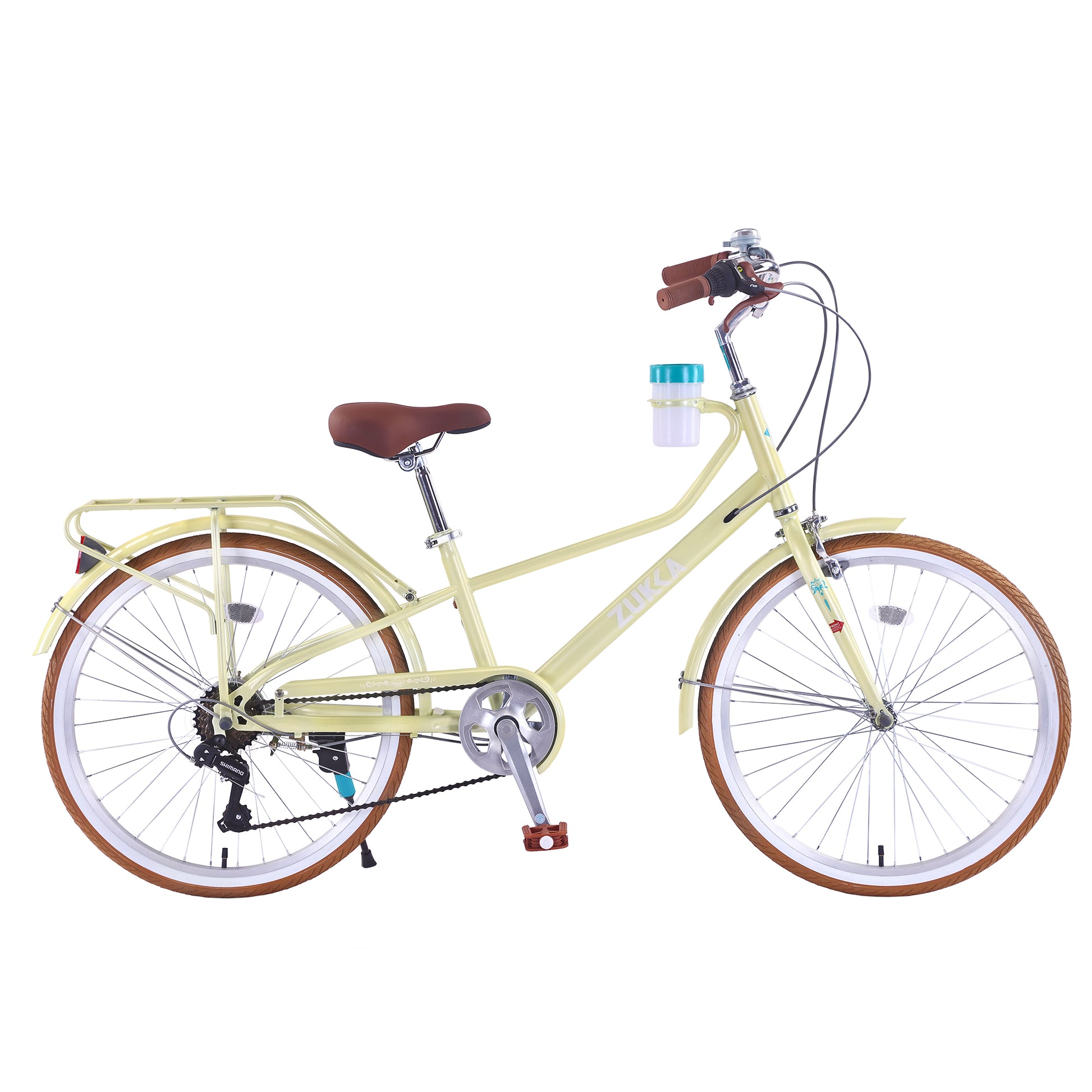 24 Inch Women's Cruiser Bike,6 Speed Step-Through Commuter Bicycle with Rear Rack & Cup Holder, Adult City Bike image 8