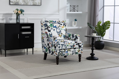 Upholstered Accent Chair, Vintage Armchair with butterfly Linen Fabric and Nailhead Trim for Living Room image 3