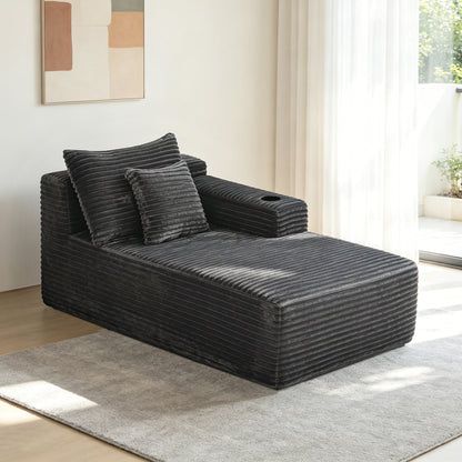 37.5-inch right chaise longue with plush grey velvet - front view alternate