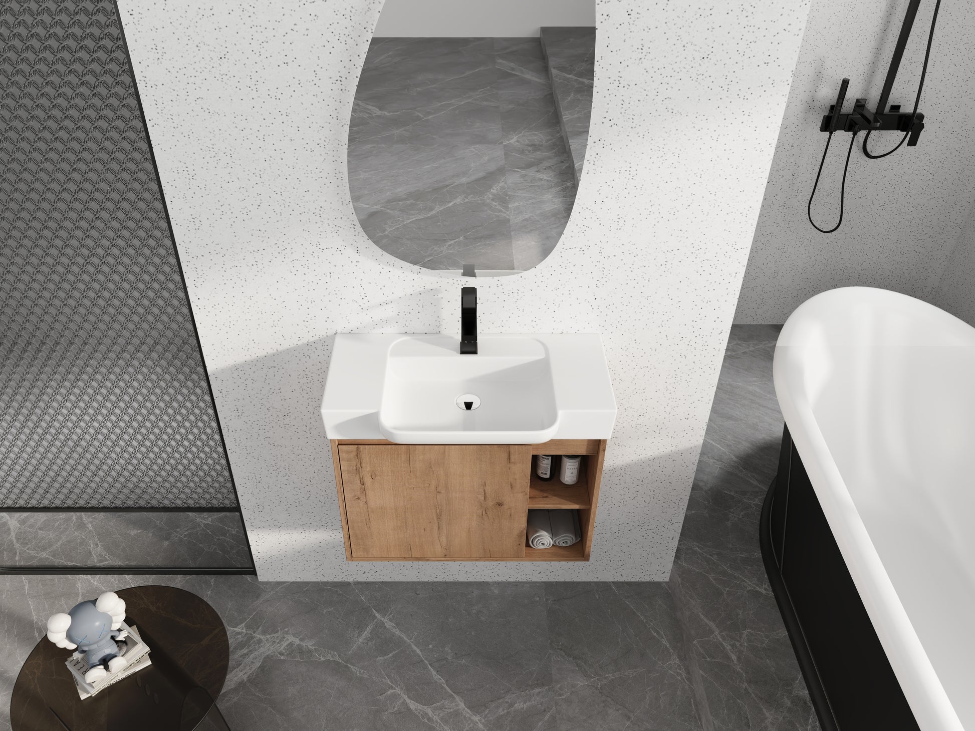 28'' Wall-Mounted Bathroom Vanity with White Ceramic Sink & Soft-Close Door, KD-Packing image 4