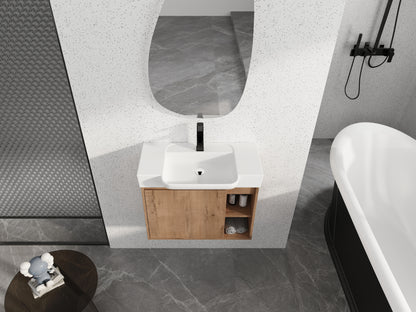 28'' Wall-Mounted Bathroom Vanity with White Ceramic Sink & Soft-Close Door, KD-Packing image 4