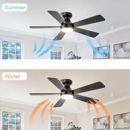 Ceiling Fans with Lights, 52 inch Low Profile Ceiling fan with Light and Remote Control, Flush Mount, Reversible, 3CCT, Dimmable, Noiseless, Black Ceiling Fan for Bedroom, Indoor/Outdoor Use image 5