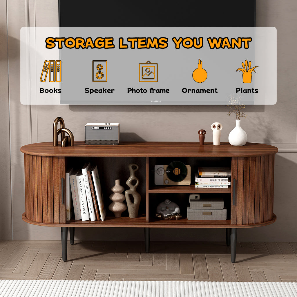 TV Stand, 47" Modern TV Console Table with Storage Compartment and Sliding Door, Gaming Entertainment Center with Cabinet for Living Room, Bedroom, Office (Walnut) image 5