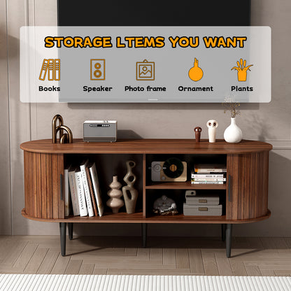 TV Stand, 47" Modern TV Console Table with Storage Compartment and Sliding Door, Gaming Entertainment Center with Cabinet for Living Room, Bedroom, Office (Walnut) image 5