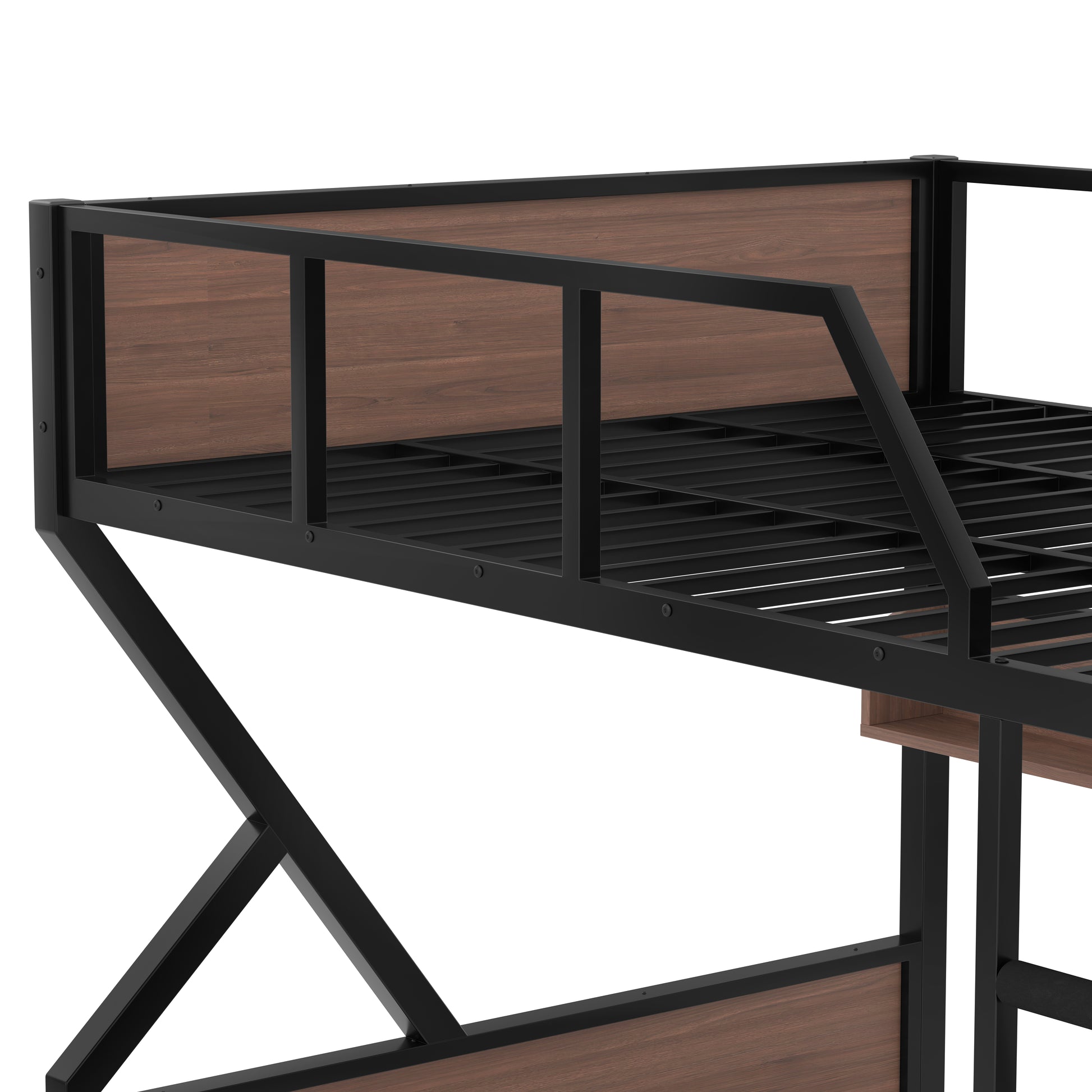 Queen over Queen Bunk Bed, Metal Bunk Bed with Storage Shelves and Lights, Space-saving & Noise-free Design, Black image 5