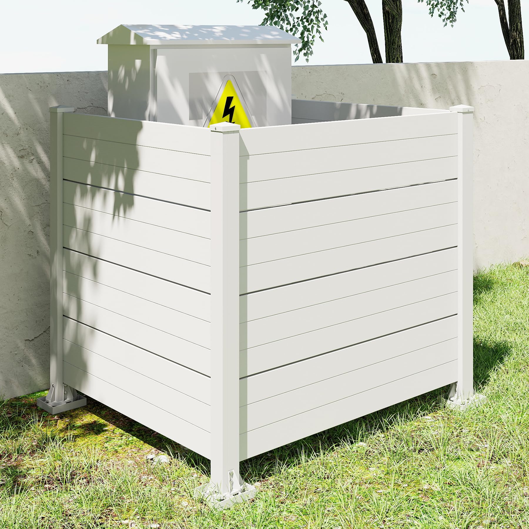 50" W x 49" H Outdoor Privacy Screen, Air Conditioner Fence, All-Weather Vinyl Privacy Fence Screens with Aluminum Posts, 3 Panels, White image 3