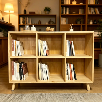 6 Cube Wooden Storage Shelf, Freestanding Open Bookcase with Legs, Natural Solid Wood Cubby Organizer for Living Room, Bedroom, Office, Entryway image 4