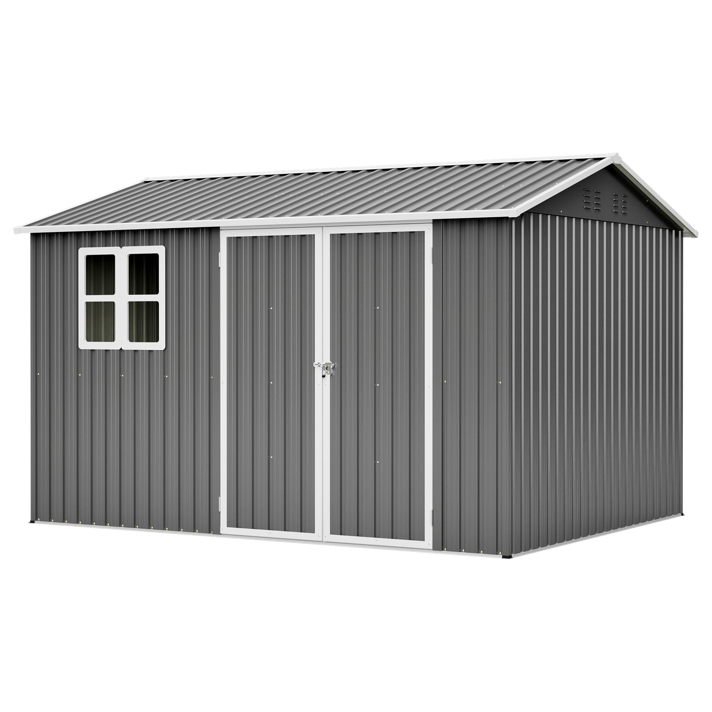 10'x8' Oversized Steel Storage Shed with Window, Lockable Doors & Sloped Roof, Heavy Duty Outdoor Tool Shed for Garden, Patio, Backyard, Lawn - Dark Gray image 8