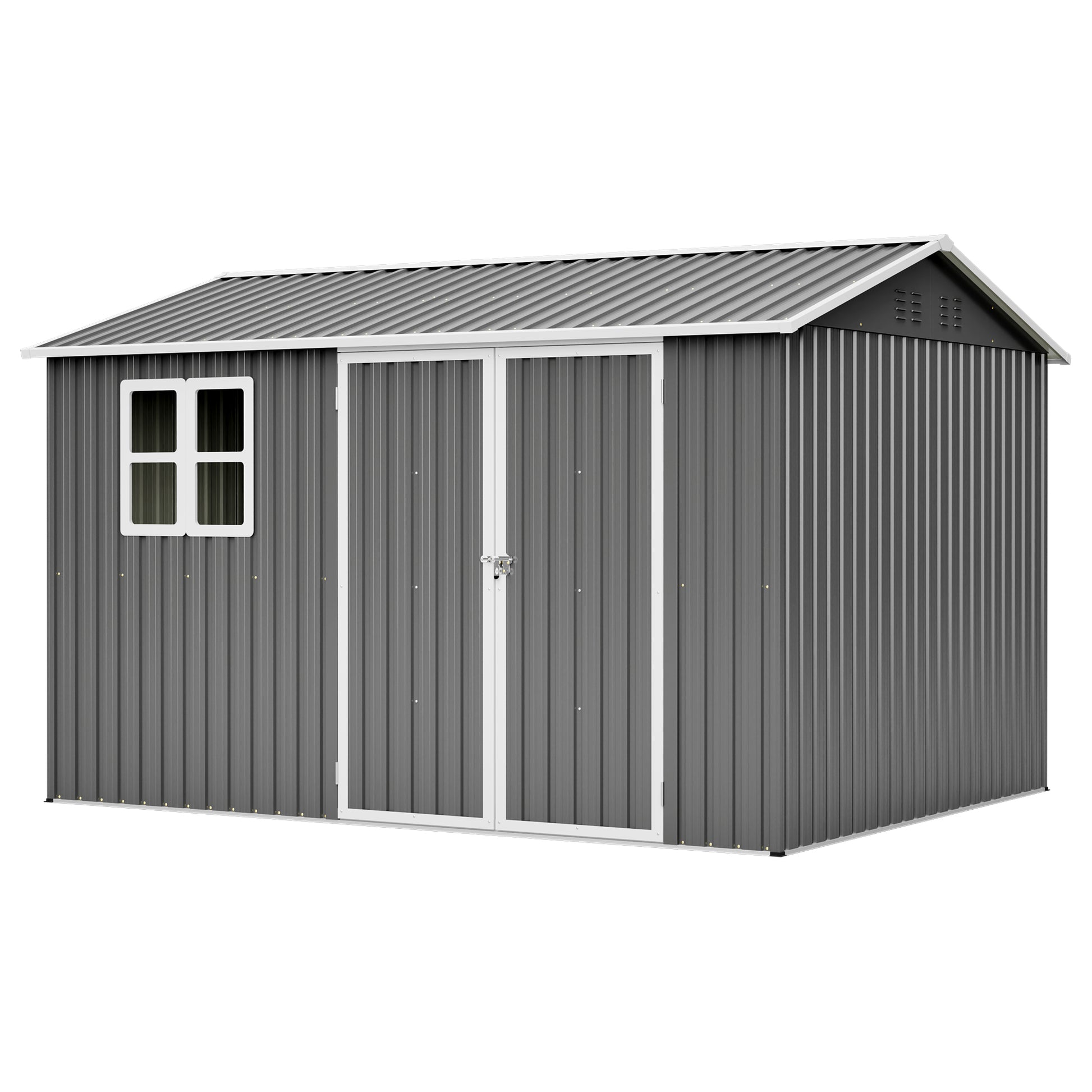 10'x8' Oversized Steel Storage Shed with Window, Lockable Doors & Sloped Roof, Heavy Duty Outdoor Tool Shed for Garden, Patio, Backyard, Lawn - Dark Gray image 8