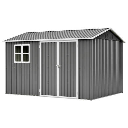 10'x8' Oversized Steel Storage Shed with Window, Lockable Doors & Sloped Roof, Heavy Duty Outdoor Tool Shed for Garden, Patio, Backyard, Lawn - Dark Gray image 8