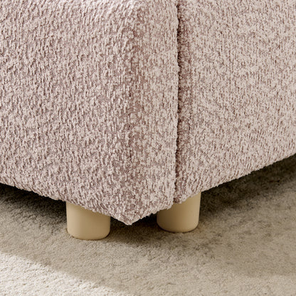 King Size Upholstered Bed Frame, Modern Minimalist Style with Tall Curved Headboard, Premium Circle Yarn Fabric & Sturdy Leg Support, Mattress Not Included-Pink image 6