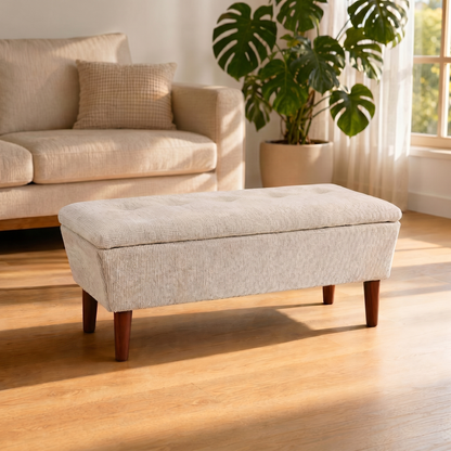 42" Rectangular Linen Ottoman Bench, Modern Low Footrest Stool with Solid Wood Tapered Legs, Multi-Use Entryway Shoe Bench & End of Bed Bench for Living Room/Bedroom image 1