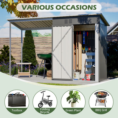 Durable 5x3FT Galvanized Steel Shed & Gazebo Combo, Easy Assembly Lean-To Storage with Open Pergola, All-Weather 2-in-1 Garden Shed for Tool Storage, Patio, Backyard image 4