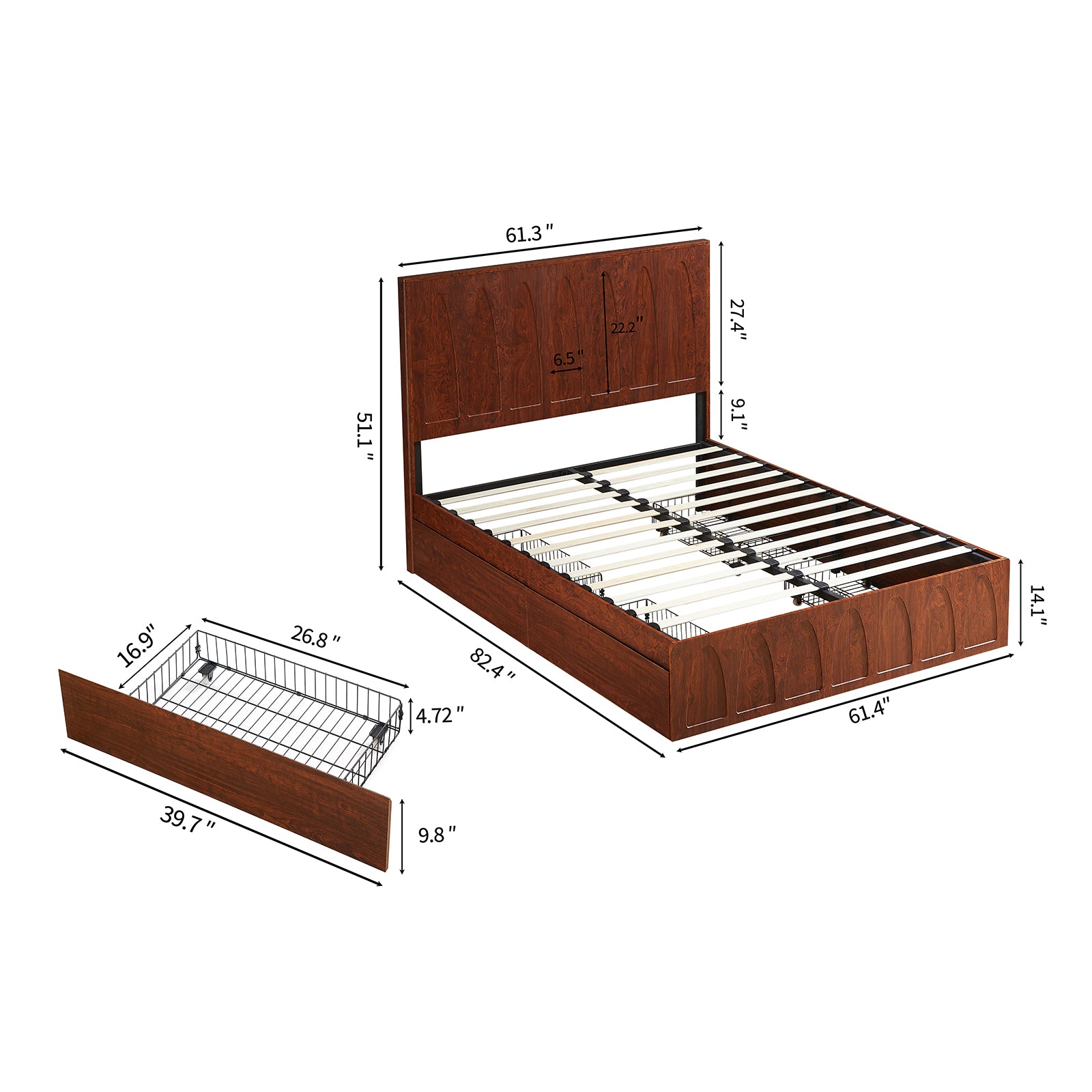 Dekuch queen bed frame dimensions diagram