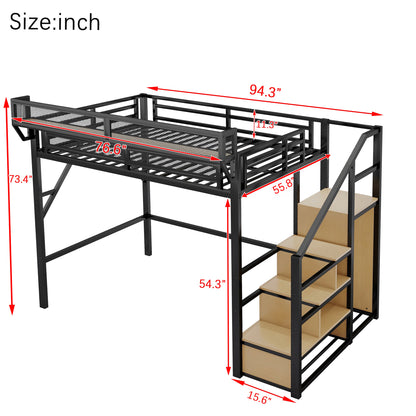 Full Size Loft Bed with Stairs, Metal Full Loft Bed with Storage Shelves, High Loft Bed with Wardrobe for Kids Teens, Black(Old SKU W2580S00029) Patent Products image 6