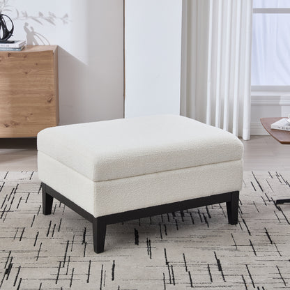 33.86"W Upholstered Wood Base Storage Ottoman With Reversible Lid Coffee Table, Foot Stool Square Footrest with Rubberwood Legs for Living Room Bedroom Entryway and Office, Ivory Boucle. image 3