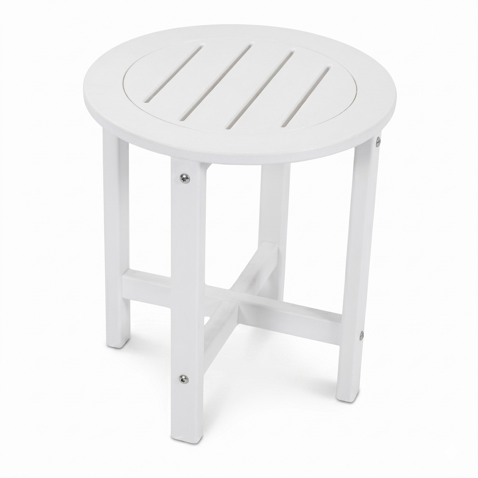 White HDPE Round Outdoor Side Table, 18 in. Dia. x 17 in. H, Small Weather-Resistant Patio End Table image 8