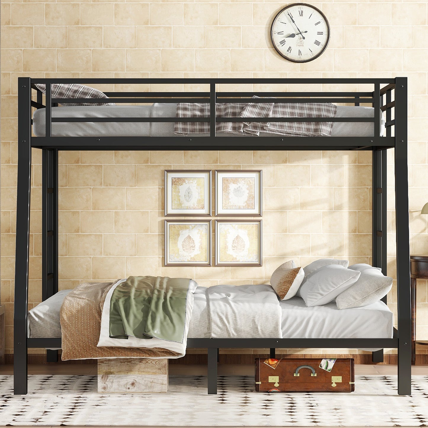 Metal Full XL over Queen Bunk Bed for Teens and Adults,Space-Saving/Noise Reduced/No Box Spring Needed,Black image 2